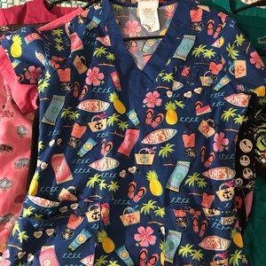 Tropical print scrub top